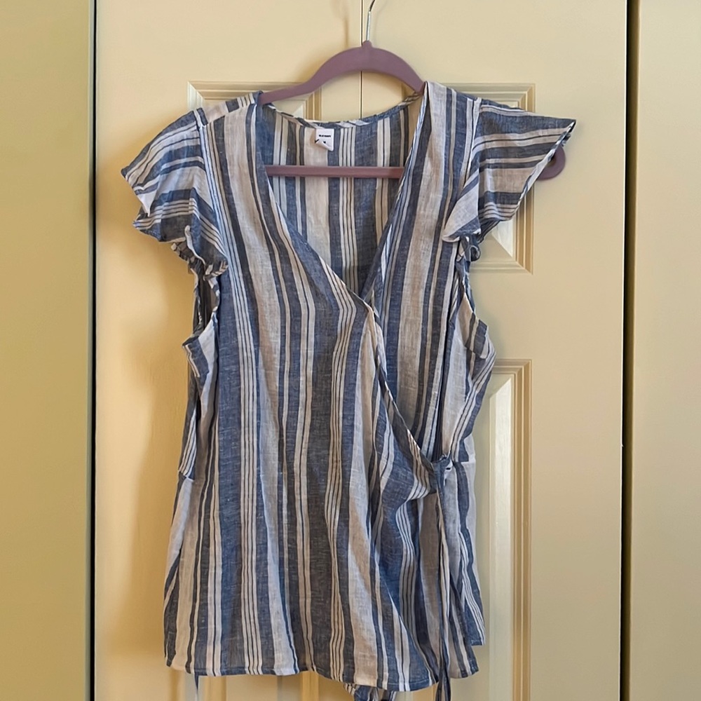 Cap sleeve linen wrap top